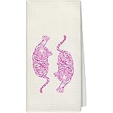 Yjeslw Trendy Pink Tiger Kitchen Towels, Tiger Gifts for Women Hand Dish Towels Decor, Retro Preppy Pink Tigers Tea Towel for Kitchen Bathroom Decorative, 16x24 Inch