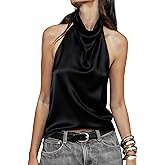 Satin Silk Halter Tops for Women Open Back Mock Neck Draped Camisole Sexy Sleeveless Backless Summer Going Out Tops