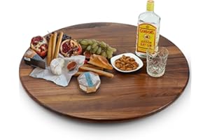 MAGIGO 27 Inches Black Walnut Wood Lazy Susan Organizer, Solid Wooden Round Turntable, Rotating Tray for Table Top/Counter To