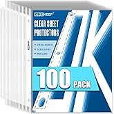 ONEKEEP 100 Pack Sheet Protectors, Top Loading Reinforced 3-Hole Page | Protectors for 3-Ring Binders, Fits Standard 8.5" x 11" Letter Size Paper, Perfect for Documents &amp; Photos, Office Supplies