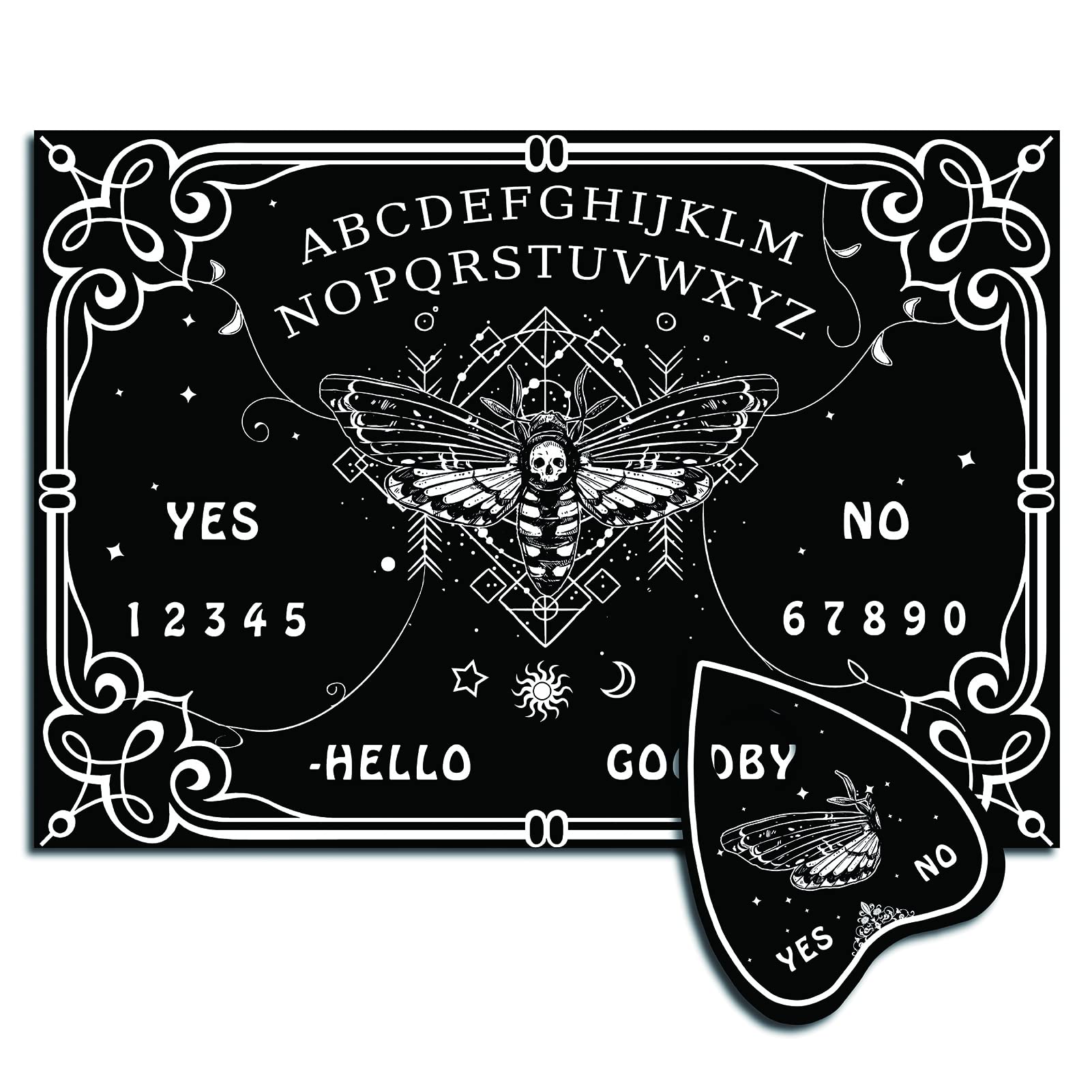 CREATCABIN Wood Spirit Board Pendulum Board Wooden Talking Boards with Planchette Black Divination Game Kit Spirit Hunt Metaphysical Message Decor for Wicca 11.8 x 8.3 Inch-Butterfly And Skull
