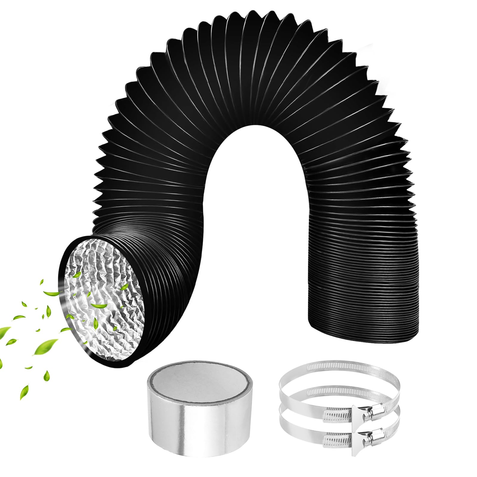 ComPDCVD Ducting Tumble Dryer Hose Portable Air Conditioner Hose Clothing Dryer Hoses Venting Duct PVC Flexible Air Con Vent Universal Pipe (80mm Ducting Black)