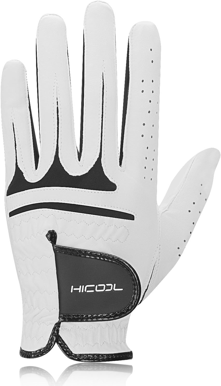 Hicool Genuine Cabretta Leather Golf Glove Soft Breathable Non-slip Wear-resistant Left Hand White