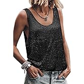 JKLESA Womens Summer Sleeveless Sequin Tops Scoop Fashion Neck Sparkly Shimmer Tanks Tops Blouses