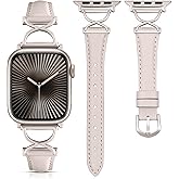 Wearlizer Slim Leather Band Compatible with Apple Watch Bands 40/38/41/44/42/45/46/49mm Women, Dressy Fancy Designer Thin Leather Strap for iWatch Series 11 10 9 8 7 6 5 4 3 SE/Ultra 3 2 1