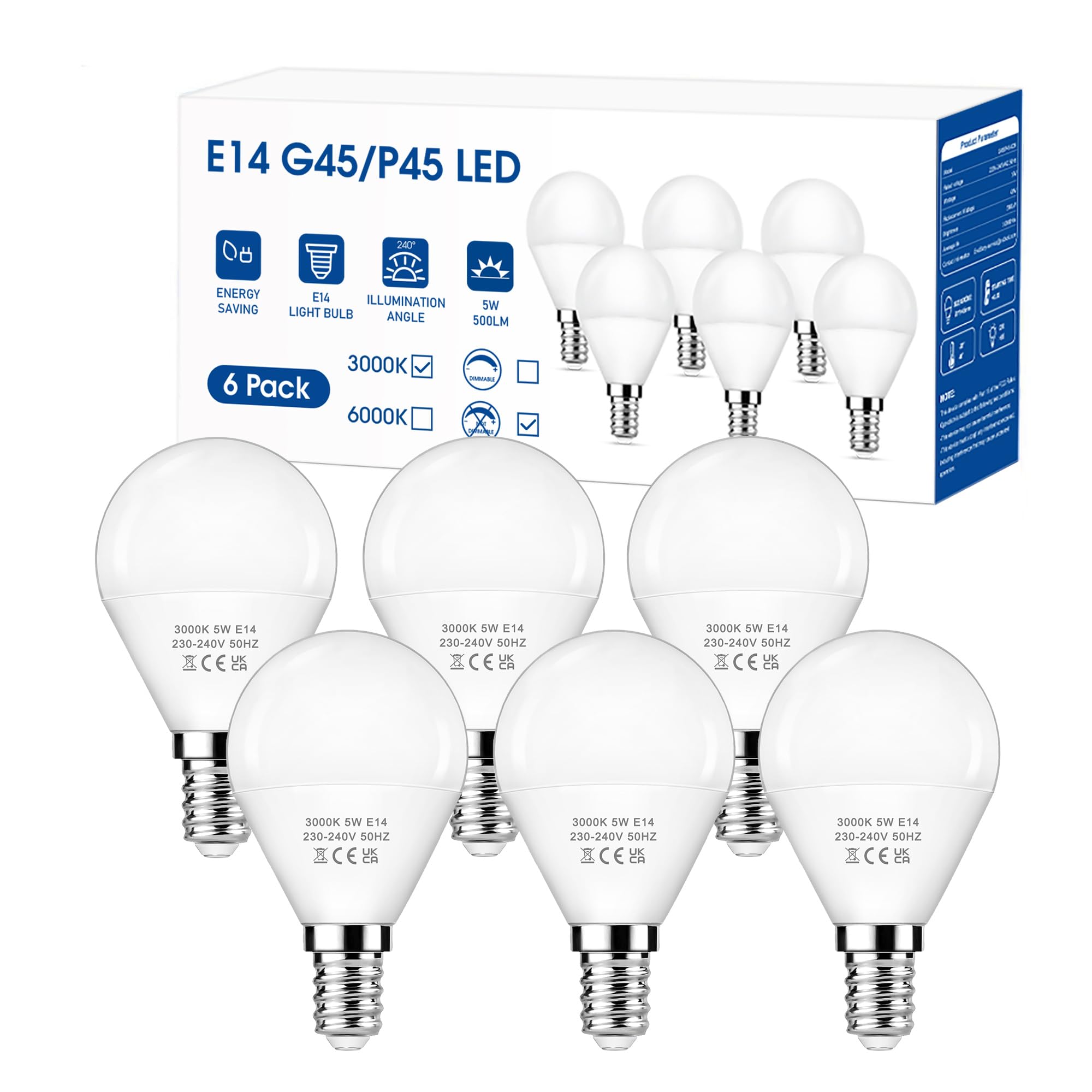 EvaStary E14 LED Light Bulb, 5W Small Screw Light Bulb 40W Equivalent, Warm White 3000K, SES E14 G45 Golf Ball Bulb, Non-Dimmable, Pack of 6 — image 1