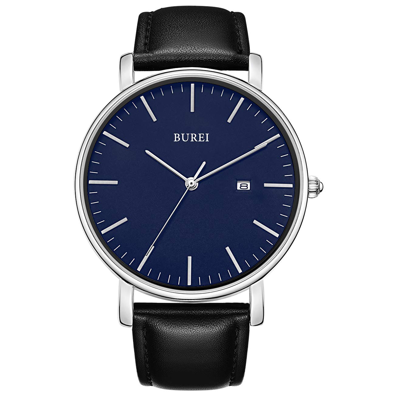BUREI Ultra Thin Minimalist Modern Mens Watch Classy Date Gents Watch with Classic Simple Design of Big Face Soft Band