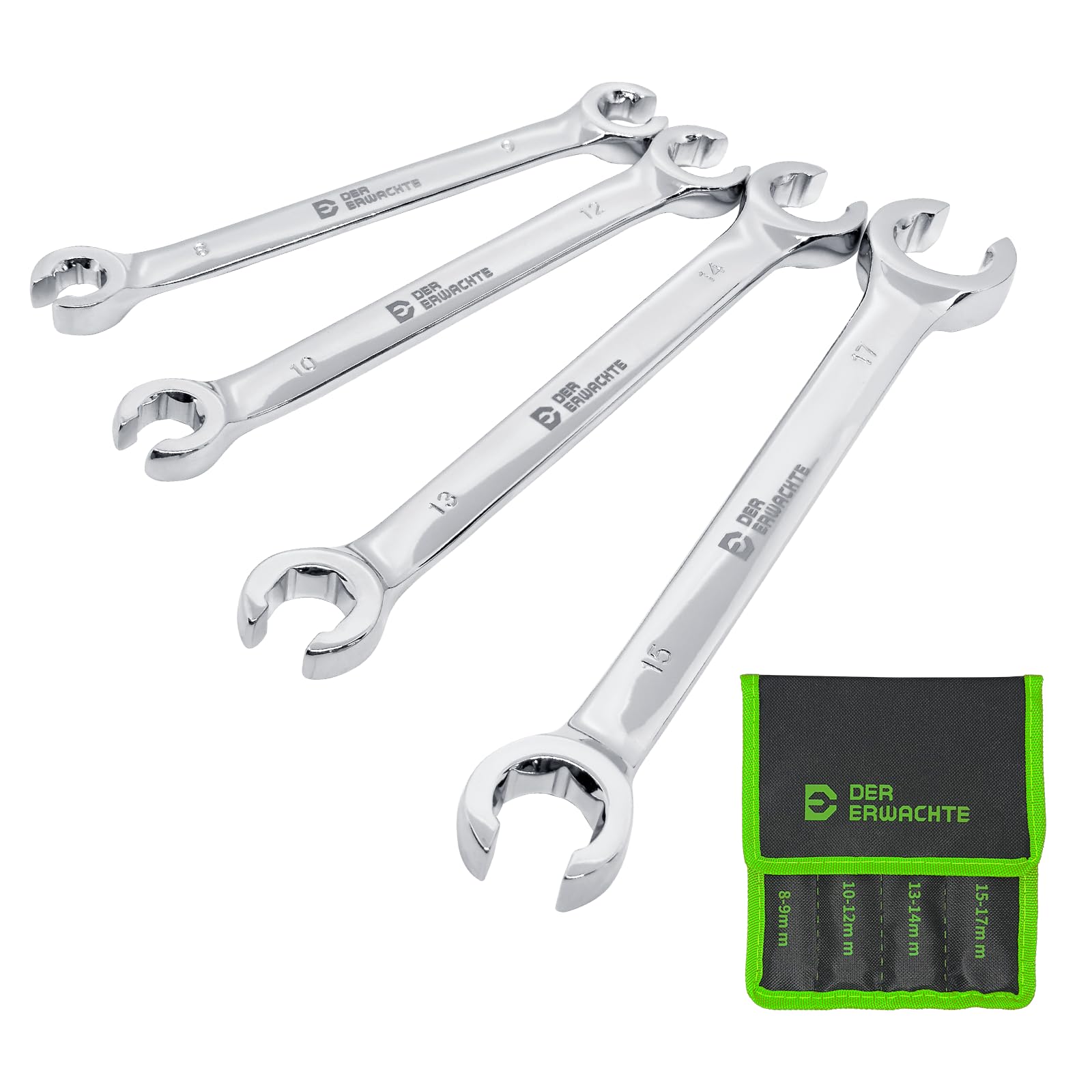 Photo 1 of Der Erwachte 4-Piece Flare Nut Wrench Set, Offset End Spanner Metric 8 9 10 12 13 14 15 17mm, CR-V Steel Storage Pouch Repair and Remove Nuts on Fuel Tube Hose Transmission Line