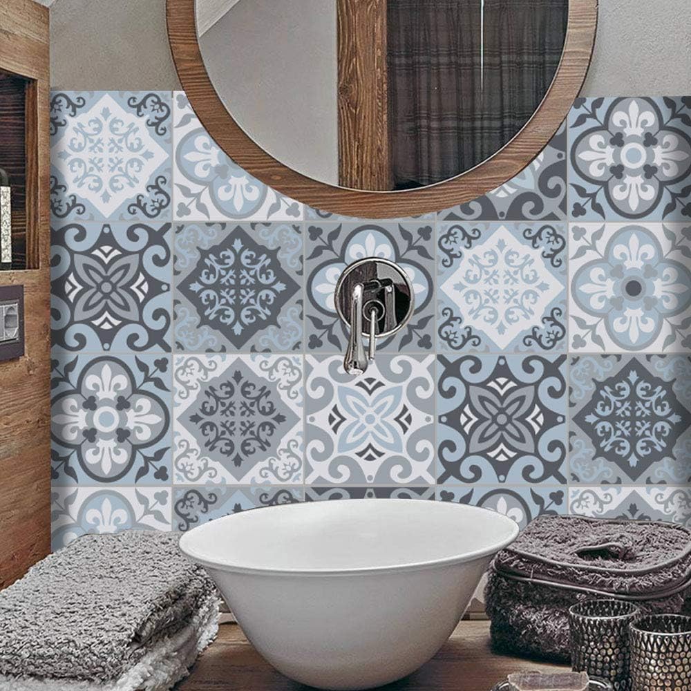 Wall Stickers for Home Decor, Self-Adhesive Backsplash Removable Wallpaper, Square Waterproof Oil-Proof Anti-Skid Art Tile Sticker Wall Murals for Kitchen, Bathroom and Toilet