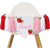 Girls Strawberry First Birthday High Chair Banner, Berry One Birthday Decorations Banner for 1st Strawberry Theme Party Girls Baby Shower