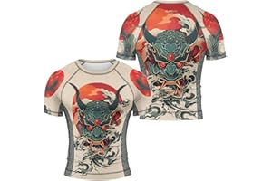 AUREIKA Samurai Men's BJJ Rash Guards Short Sleeve Jiu-Jitsu Baselayer Skin Performance Shirt MMA Jiu Jitsu Combat Sports