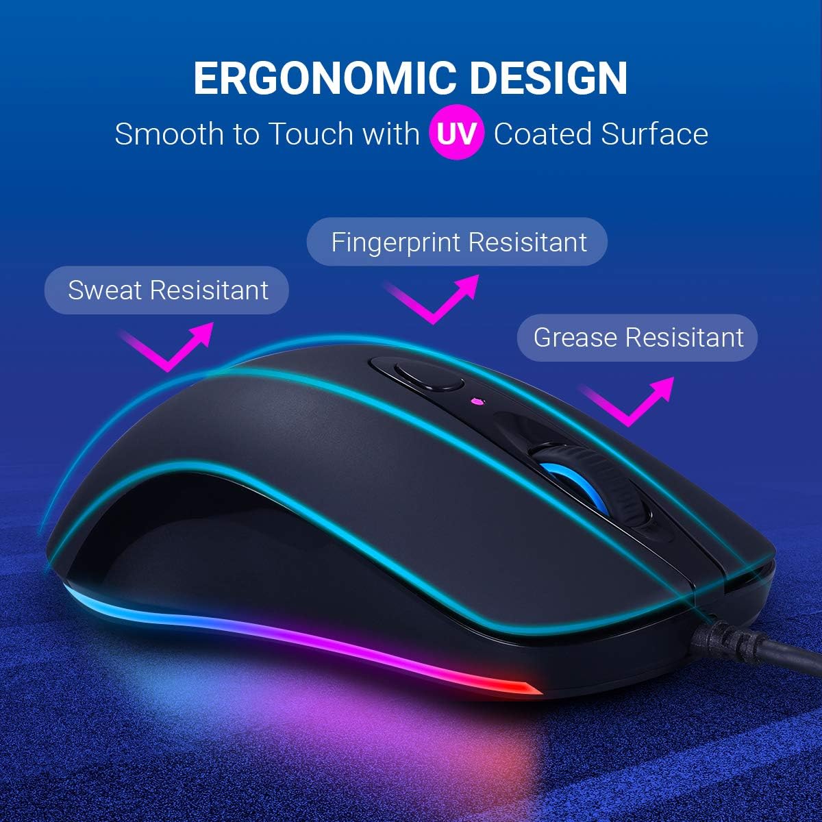 ABKONCORE A530 Gaming Mouse [4000DPI], Wired Computer Mouse, RGB Backlit Mice with 8 Programmable Buttons, 80g Lightweight Design, 16M Color, 4,000 DPI Adjustable, PC Gaming Mouse for Laptop, PC, Mac: Computers & Accessories