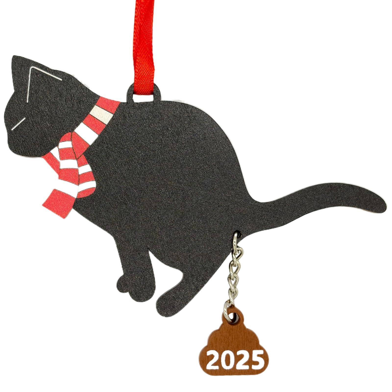 Photo 1 of Funny Dog Cat Christmas Ornaments 2025 Pet Pooping Ornaments for Christmas Tree (2025 Black Cat & Scarf)