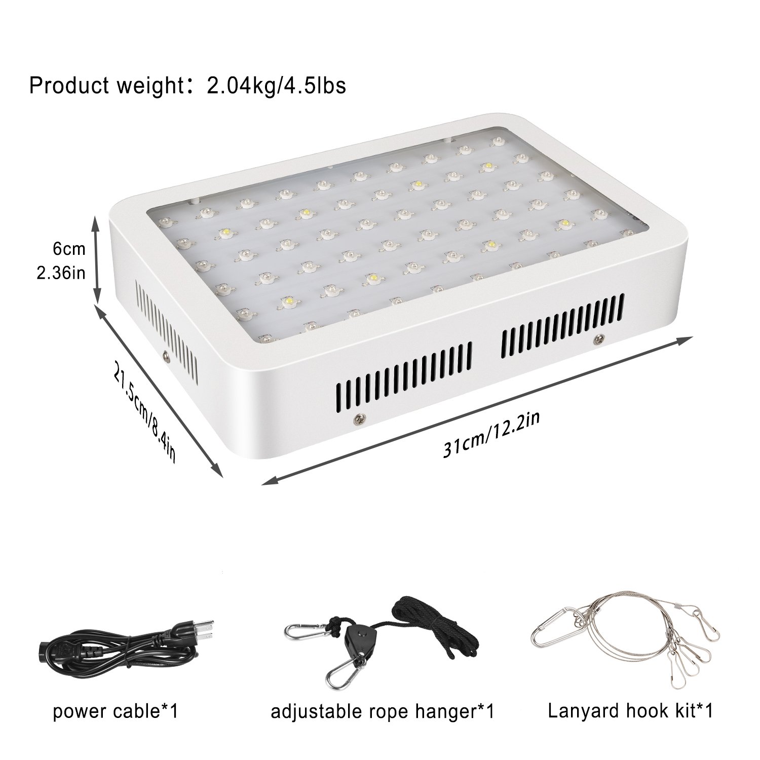 LED Grow Light by ZXMEAN,White 380-730nm Dual Chips Full Spectrum Plant Growth Lamp with Rope Hanger for Indoor Greenhouse Hydroponic Plants Veg and Flower (600W)
