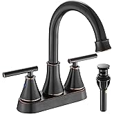 Bathroom Sink Faucet 4 Inch 2 Handle Centerset Oil Rubbed Bronze Lead-Free Modern Bathroom Faucet Vanity Faucet with Pop-up Drain Stopper and Supply Hoses