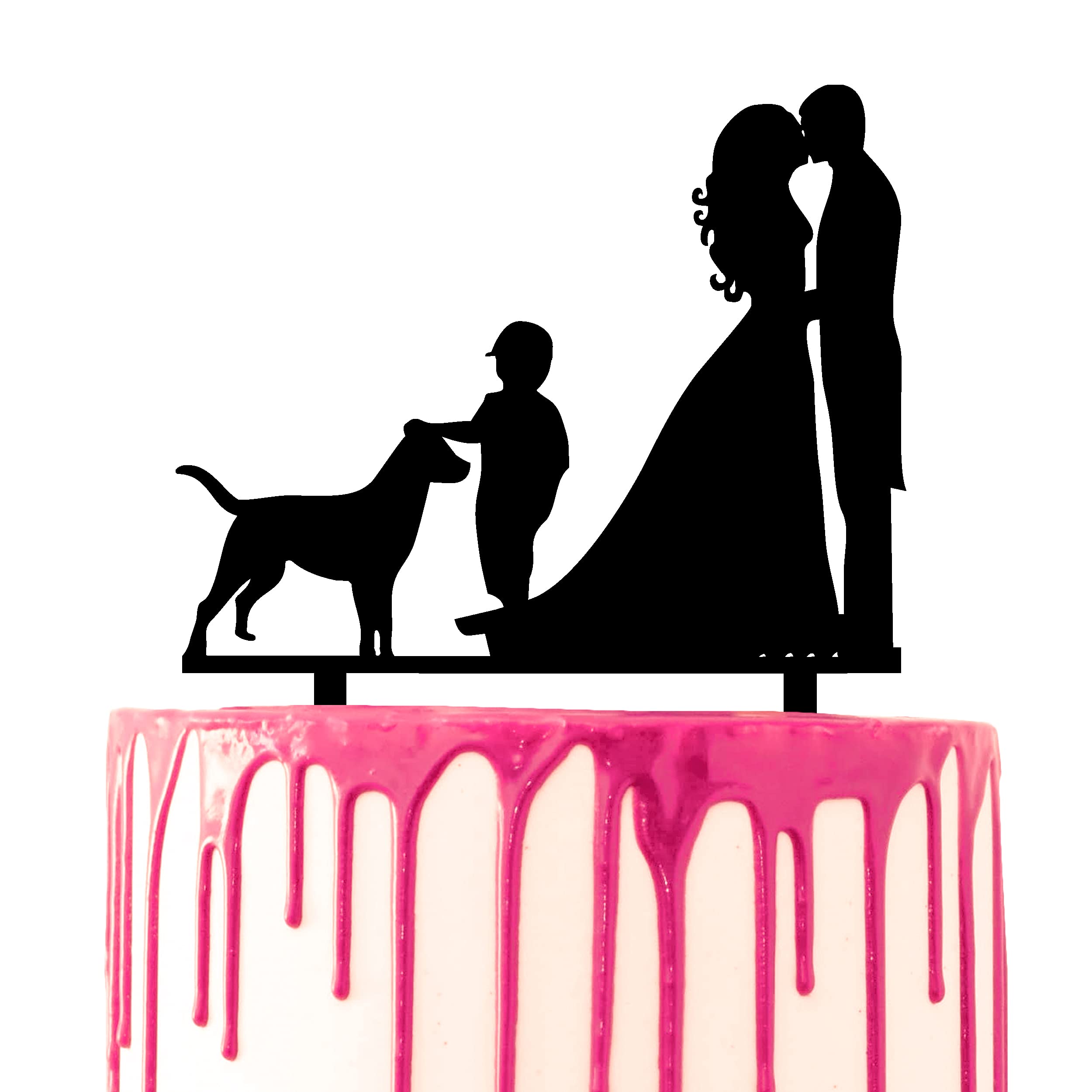 CARISPIBET Cake Topper silhouette of couple kissing with one son and one dog by their side cake decorative acylic topper