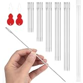 AUUIUOS Steel Large Eye Extra Long Sewing Needles, 20 Pcs, 5 Sizes | Includes 2 Needle Threaders, Upholstery Needle for Leather, Carpet, Embroidery, Doll Repair &amp; Crafts