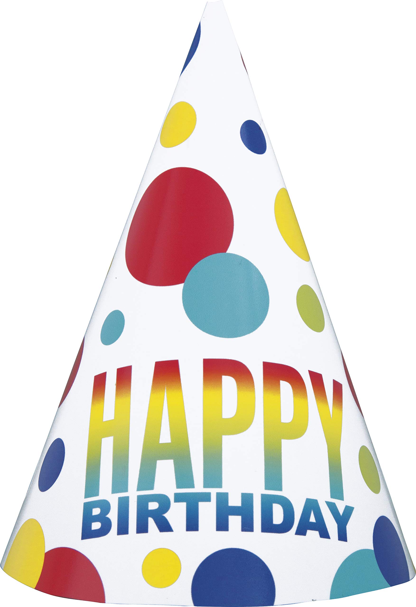 Rainbow Spots Birthday Party Hats (10cm) - Vibrant, Fun, Cone-shaped Hats for All Ages - Perfect for Memorable Celebrations - 8ct, Nylon/a
