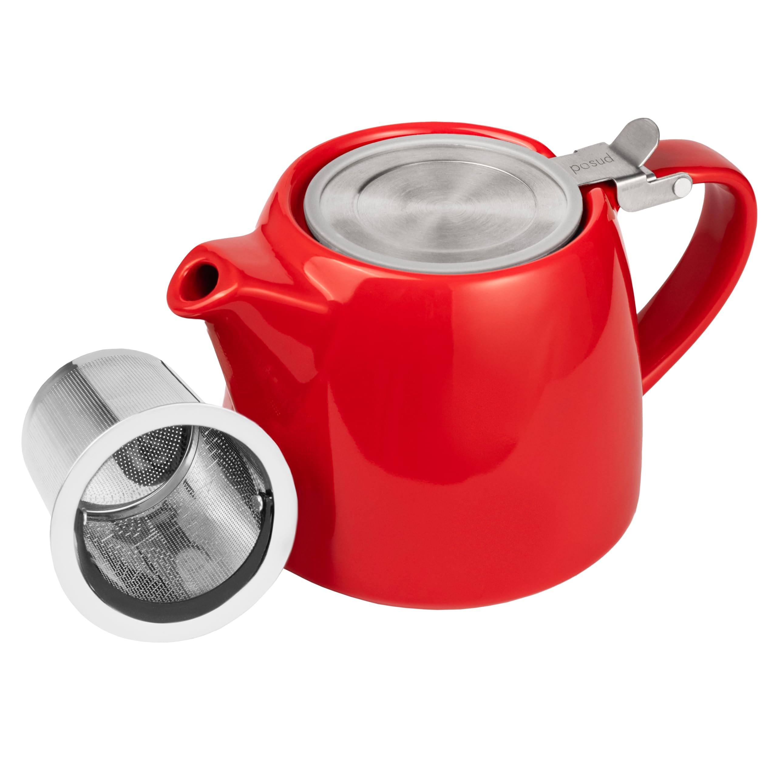 posud Ceramic Teapot with Infuser – Small Porcelain Loose Leaf Teapot for 2 – 550ml / 18.6 Oz Stump Tea Pot for 2 Cups with Strainer (Red)