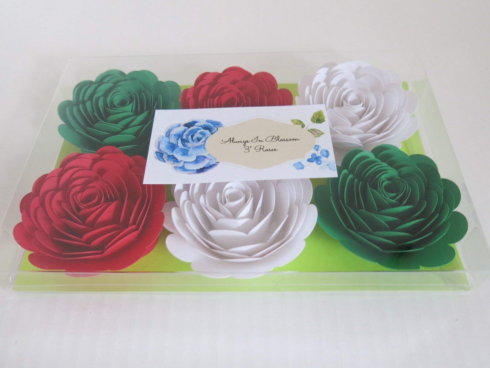 Red White Green Mexican Color Roses 3 Inch Paper Flowers Set