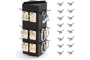 NGDILUXURY 16 Hooks Rotating Pegboard Display Stand,Metal Keychain Bracelet Jewelry Holder Display Countertop Stand Spinning Peg Board Display Earring Display Rack for Retail Vendors Craft Shows Black