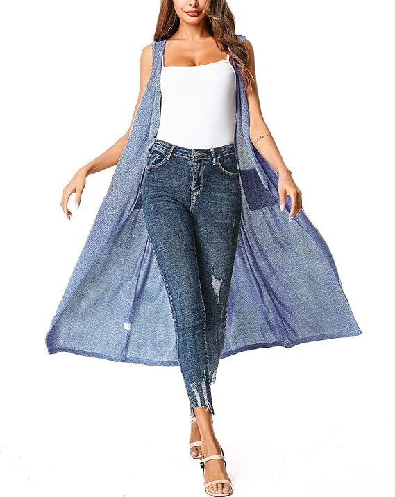 UUANG Women's Cool Duster Coat Essential Open Front Long Maxi Soft