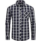 Jveyvth Men's Plaid Button Down Shirts Cotton Long Sleeve Dress Shirts Regular Fit Casual Shirts with Pocket