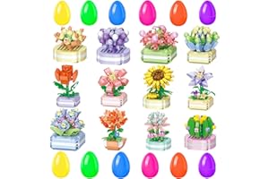 EMANNON 12 PCS Prefilled Easter Eggs with Succulent Flowers Building Blocks Set, Easter Basket Stuffers Fillers for Girls Boy