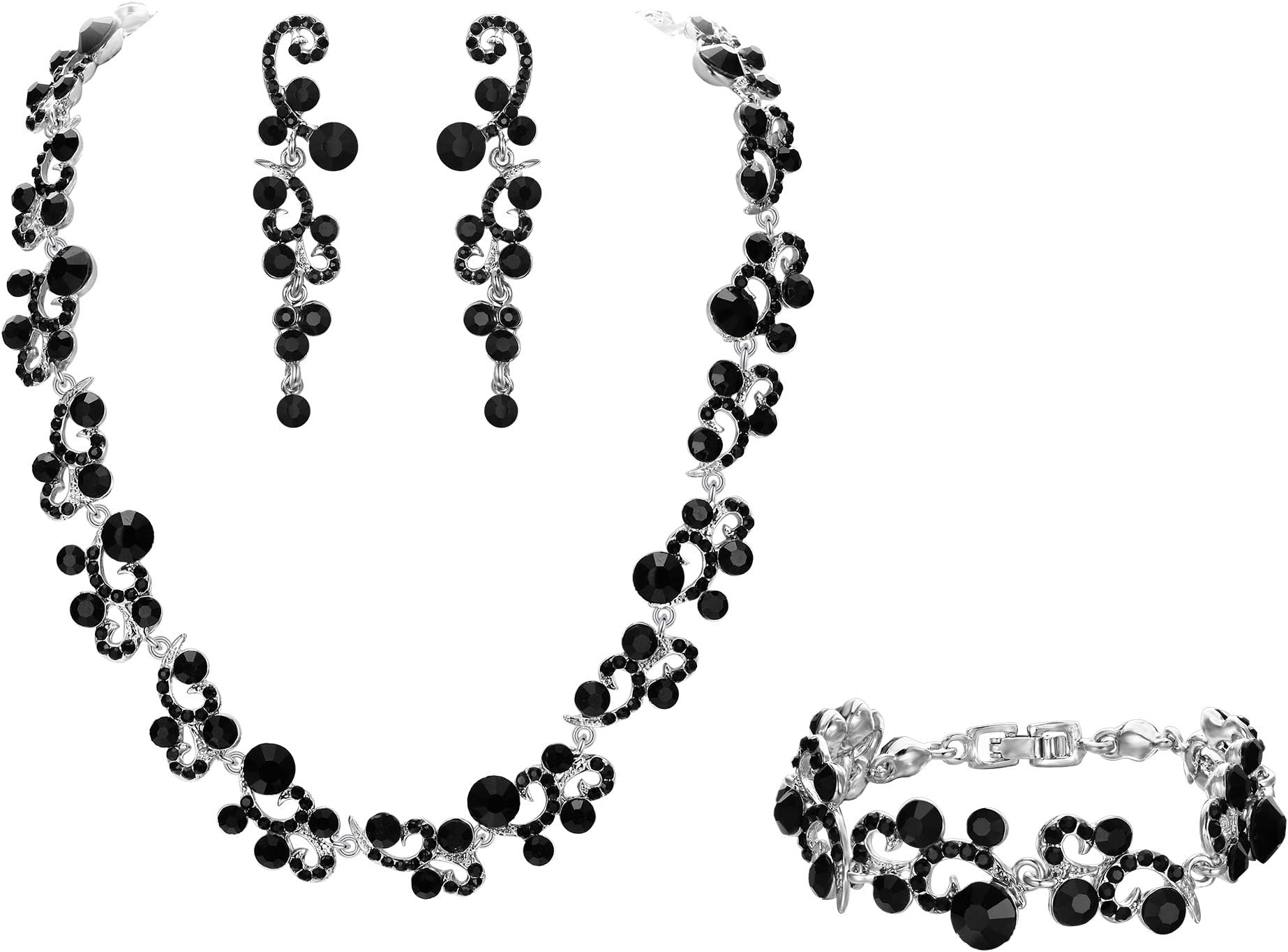 EVER FAITHWomen's Austrian Crystal Elegant Wedding Flower Wave Necklace Earrings Bracelet Set