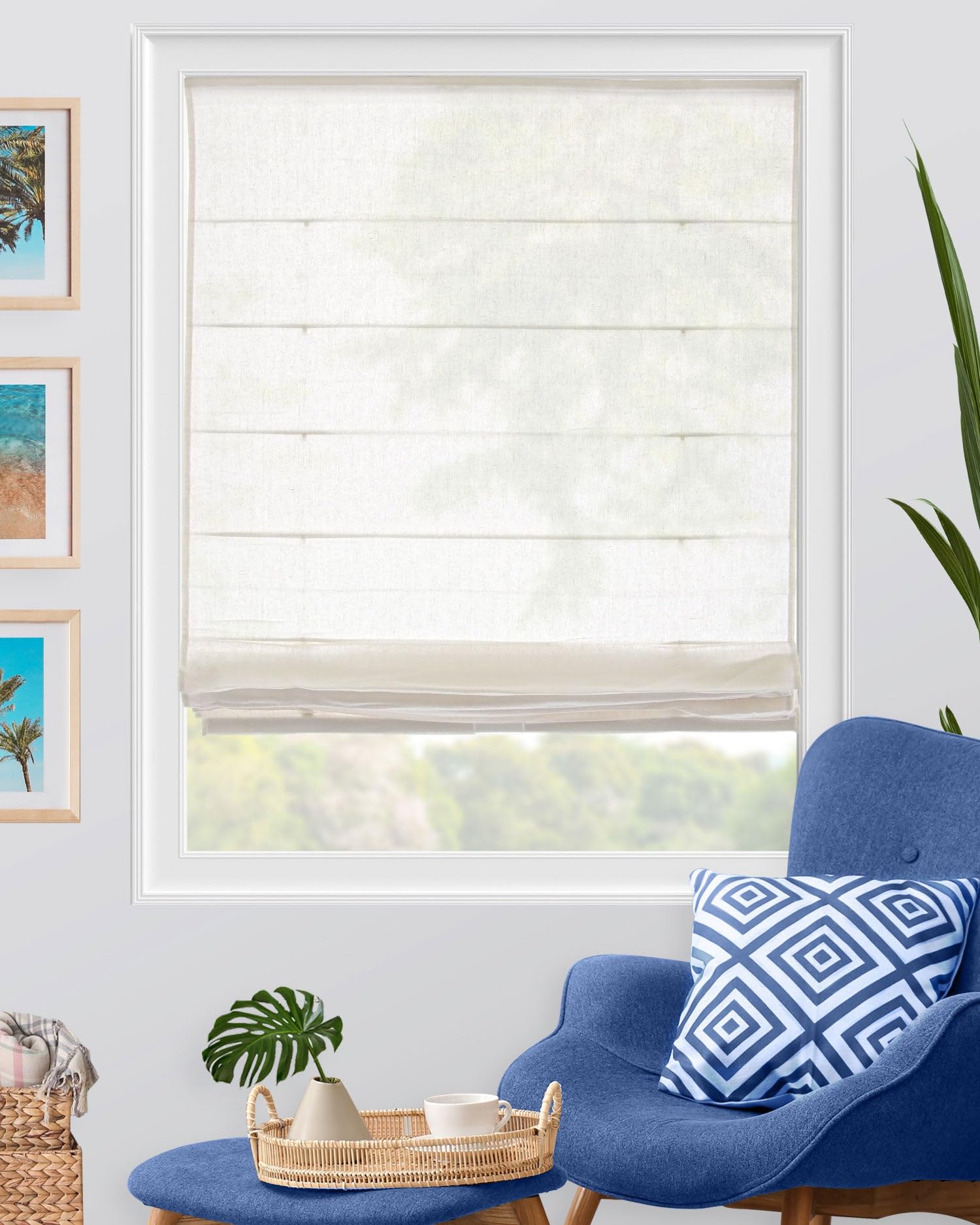 Chicology Roman Shades for Windows, Roman Window Shades, Roman Shades, Window Treatments, Window Shades for Home, Window Shade, 36" W X 64" H, Pacific White (Semi-Sheer/Light Filtering)