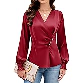 Blooming Jelly Womens Business Casual Blouses Dressy Work Tops Fall Fashion 2026 V Neck Pleated Long Sleeve Shirts