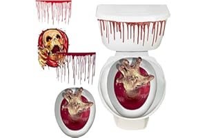 BASEMMAHER 2 Sheets Halloween Toilet Lid Stickers 3D Horror Skull Bathroom Wall Decals DIY Scary Home Decor Bathroom Screaming Bloody Dark Creatures Decoration Poster for Halloween Punk Party Supplies