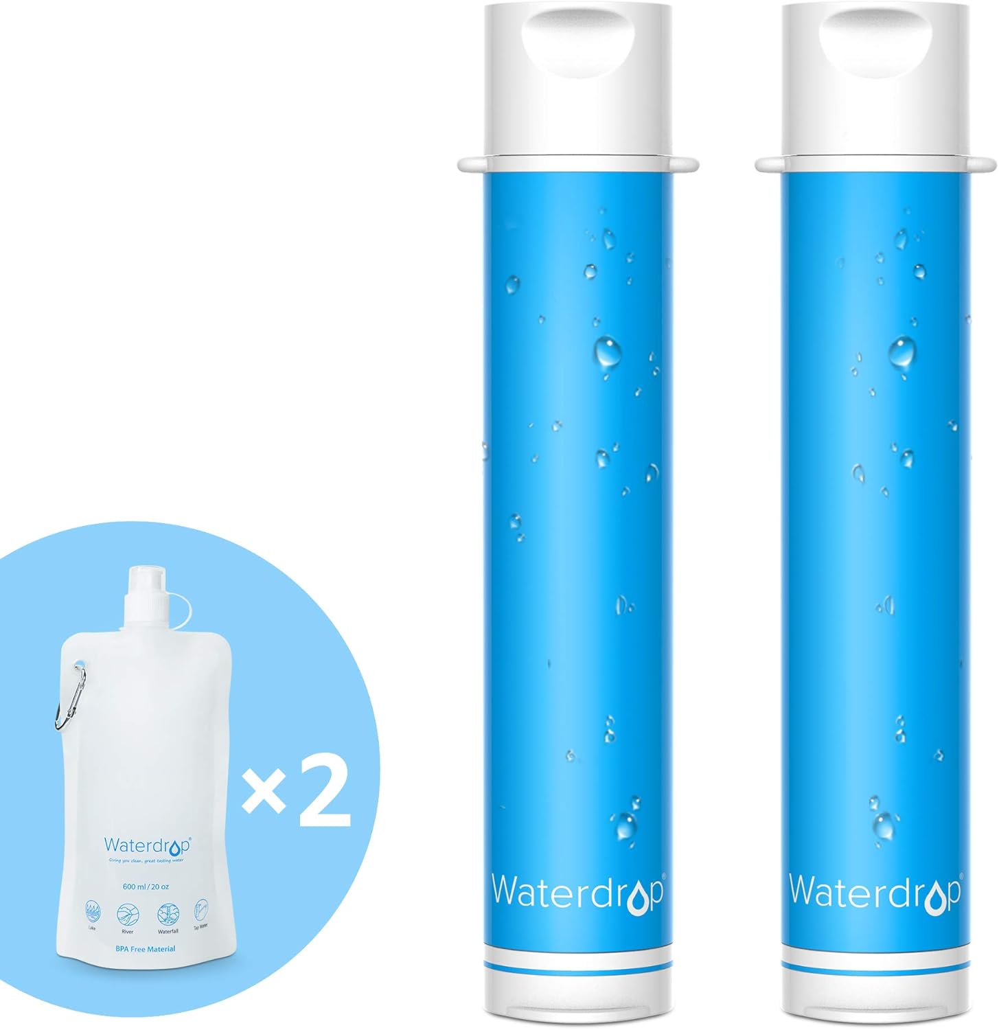 Waterdrop Water Filter Straw, Portable Camping Filtration System, Drinking Water Purifier for Emergency Hiking Travel Backpacking, Pack of 2 : Sports & Outdoors