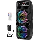 Portable Bluetooth PA Speaker System - 600W Rechargeable Outdoor Bluetooth Speaker Portable PA System w/Dual 8&rdquo; Subwoofer 1&rdquo; Tweeter, Microphone in, Party Lights, USB, Radio, Remote - Pyle PPHP2835B