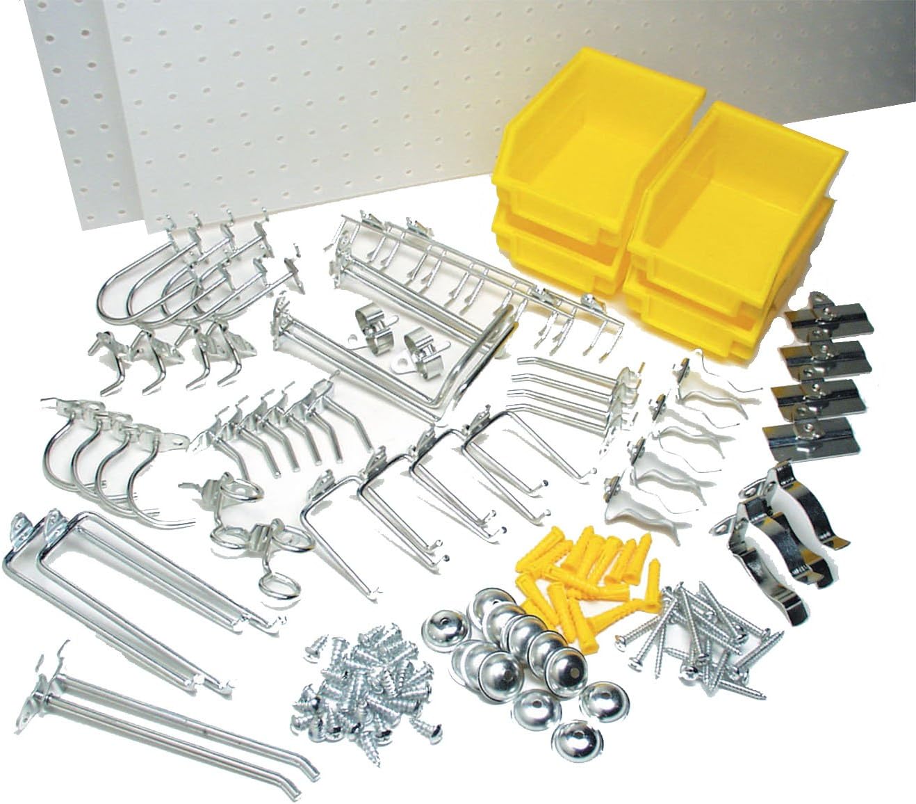 Triton Products DB-2Kit Two DuraBoard White Polypropylene Pegboards 24-Inch W by 48-Inch H by 1/4-Inch D with 48 pc, DuraHook Assortment, Hanging Bin System and Wall Mounting Hardware