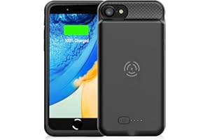 GIN FOXI Wireless Battery Case for iPhone 8/7/6s/6/SE 2020/SE 2022, Slim 5000mAh QI Wireless Charging Battery Case Protective Rechargeable Battery Charging Case for iPhone SE/8/7/6s/6-4.7" Black