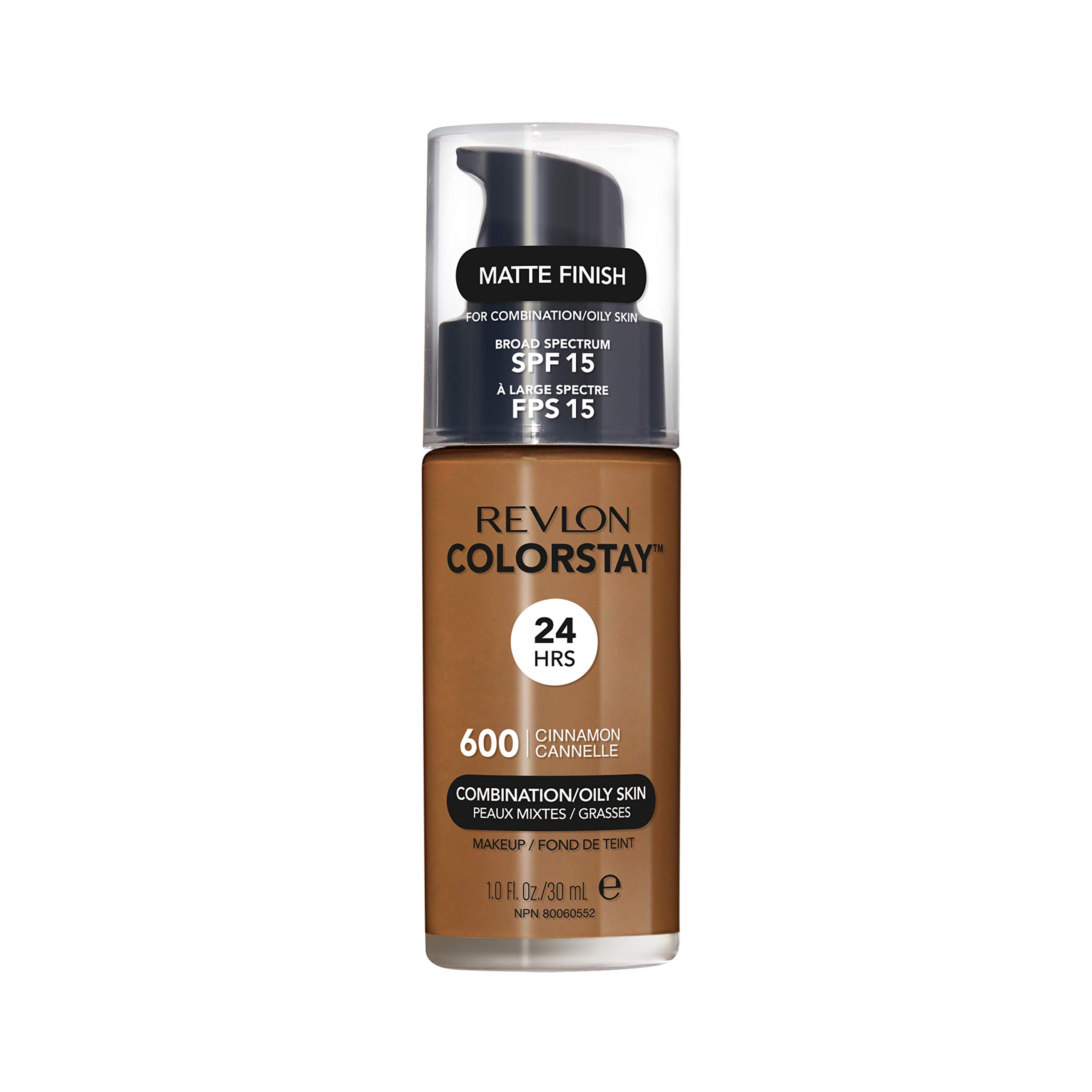 Revlon Colorstay Liquid Foundation Makeup Combination/Oily Skin SPF 15, Longwear Medium-Full Coverage With Matte Finish, Cinnamon (600), 30 Ml