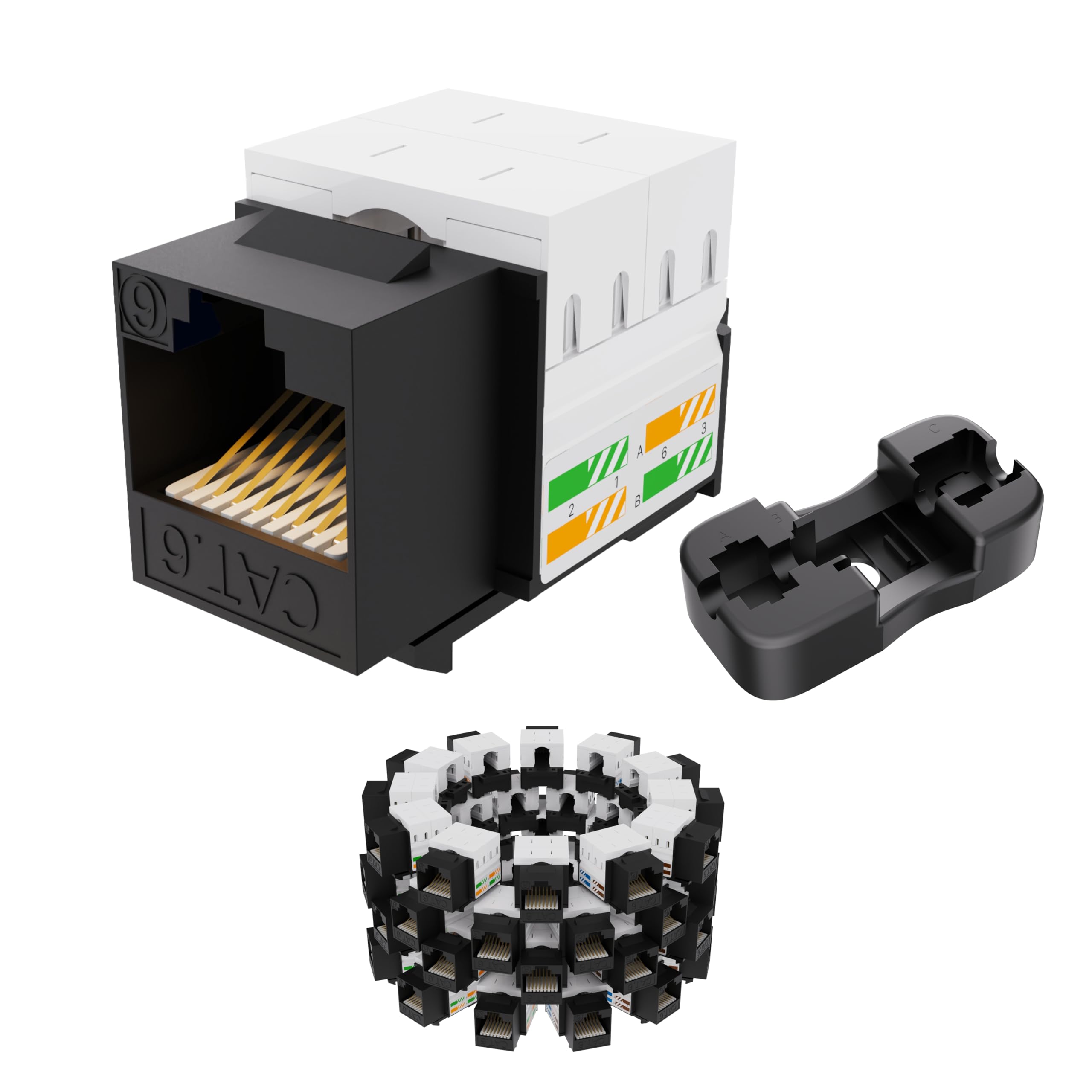 Photo 1 of CableGeeker Cat6 RJ45 Keystone Jacks 50-Pack, 10Gbps High-Speed Ethernet Keystone Jack, 90° Punch-Down for Easy Installation, Ideal for Standard Patch Panels & Wall Plates, Black