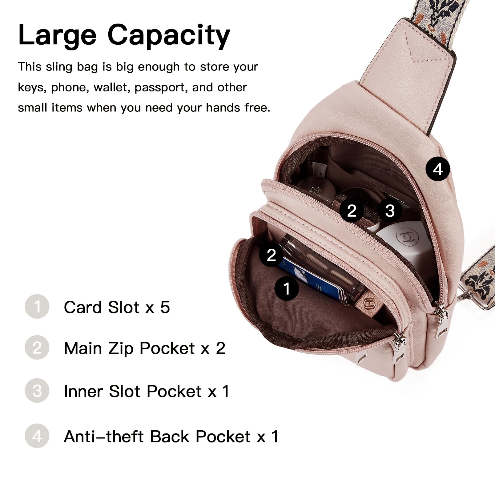 Telena Sling Bag for Women Crossbody Bags Purse for Women Vegan Leather Fanny Pack with Adjustable Strap