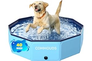 COMMOUDS Foldable Dog Pool, Collapsible Hard Plastic Dog Kiddie Swimming Pool, Portable Pet Bath Tub Wading Pools for Kids and Puppy Small Medium Large Dogs(40inch.D x 8inch.H)