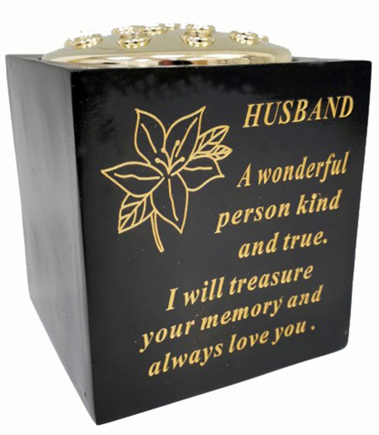 David Fischhoff Memorial Black Rose Bowl with Gold Wording Graveside Flower Vase (Black & Gold - Lily, Husband)