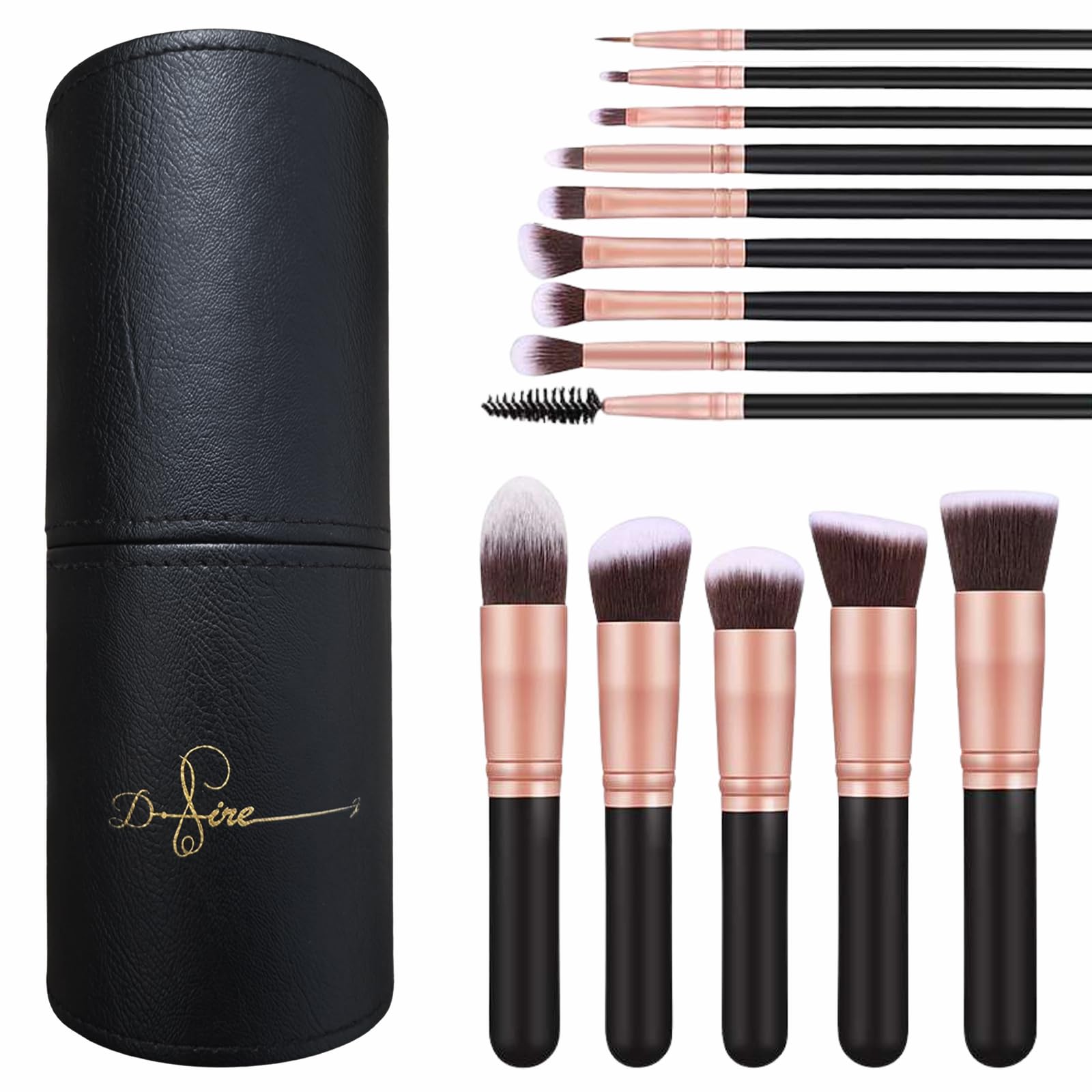 D.sirez Professional Makeup Brush Set- 14 piece Luxury Vegan Makeup Brush Set with Holder