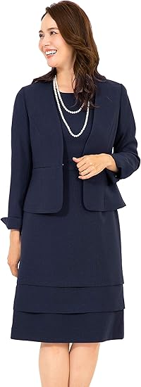 Amazon アッドルージュ Addrougeワンピース スーツ ティアード スカート レディース セレモニー カラーレス ジャケット 2点セット ママ 入園式 入学式 卒業式 卒園式 結婚式 C5279 13号 ネイビー ワンピーススーツ 通販