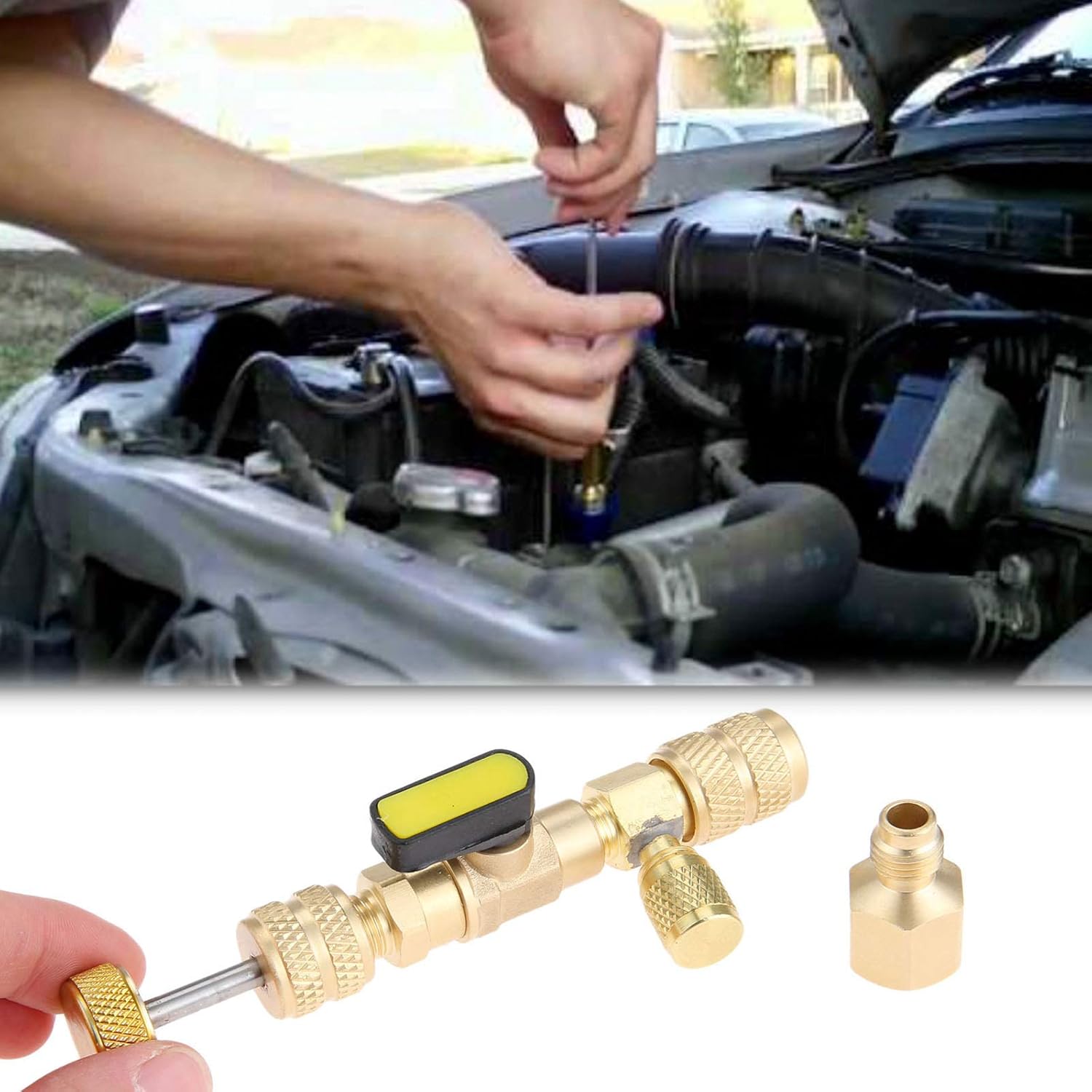 gohantee R410A Valve Core Remover with Dual Size SAE 1/4 & 5/16 Port AC Valve Core R22 HVAC Valve Core Removal Installer Tool Air Conditioning Line Repair Tools: Automotive