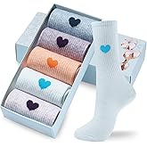 Corlap Women's Cute Cotton Crew Athletic Running Socks - Ankle High, Novelty Fun Heart Design 5-Pairs (Gift Box)