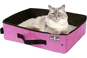 HiCaptain Portable Cat Litter Box for Travel, Collapsible Litter Box for Cats in Car,Traveling Litter Box Fit for Medium Cats and Kitties, Leak-Proof, Sturdy, Lightweight-Pink