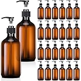 Tessco for You 24 Pcs Amber Soap Dispenser Empty Plastic Pump Bottles Refillable Shampoo Container for Hand Sanitizer Soap Lotion Body Wash Conditioner Bathroom Kitchen Travel, 11.84oz