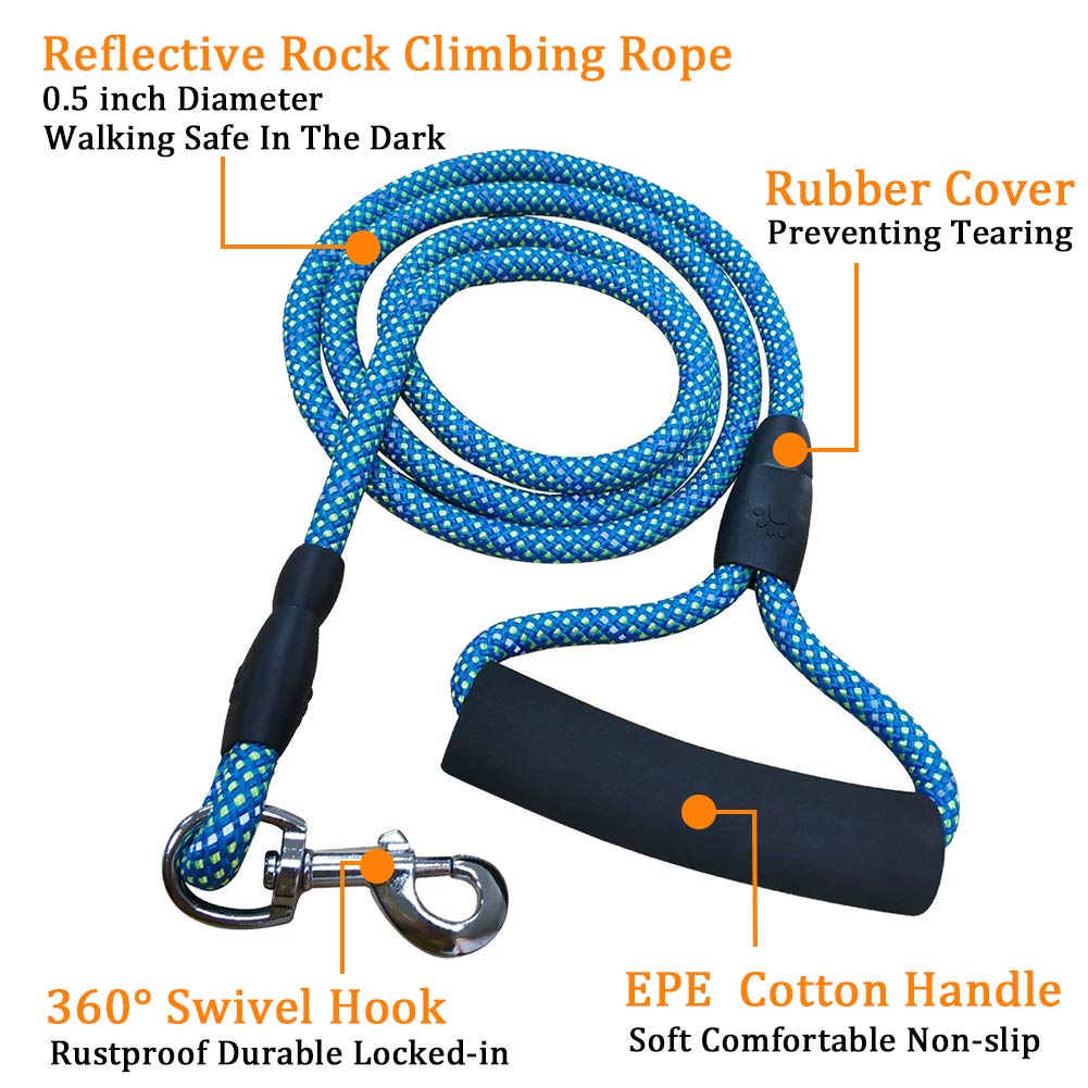 Dog Leash,Sturdy Nylon Dog Leash with Comfortable Padded Handle Reflective Leash for Night Safety.4/6ft Long - Perfect Leashes For for Small Medium Large Dogs (6 feet, Light Blue)