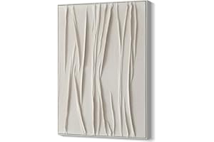 PIGORT Large Beige Textured Wall Art for Living Room Textured White Framed Paint Stroke Collage Abstract Geometric Illustrations Minimalism Decorative Calm/Zen for Living Room, Bedroom, Office- 28"x40"