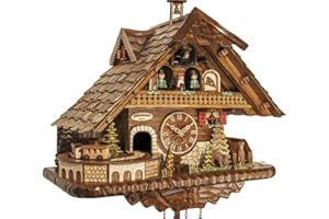 Engstler Quartz Cuckoo Clock Big Black Forest House with Music, Dancers and Moving Train EN 45110 QMT